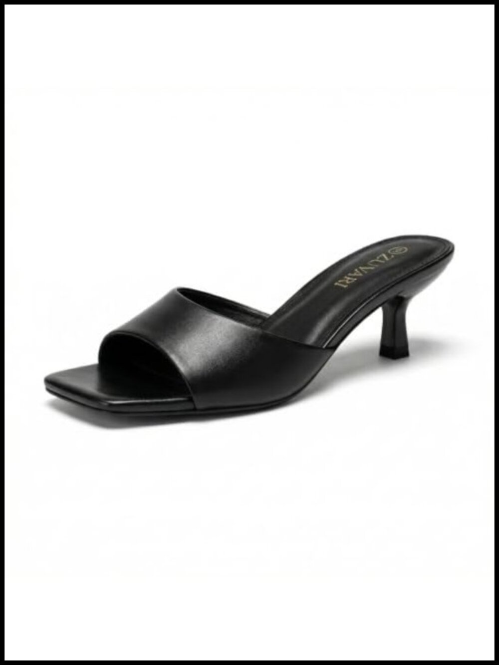 Kitten Heel Mules Sandals Square Open Toe PU Leather Slip-On Low Heel Dressy